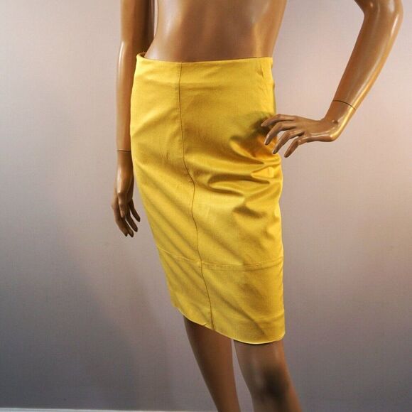 Classiques Entier Yellow Skirt Women Sz 2 Cotton Linen Blend Lined Back Slit - Picture 1 of 9